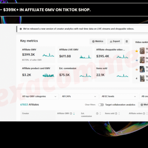 37 million + views – $399k+ in affiliate gmv on tiktok shop.